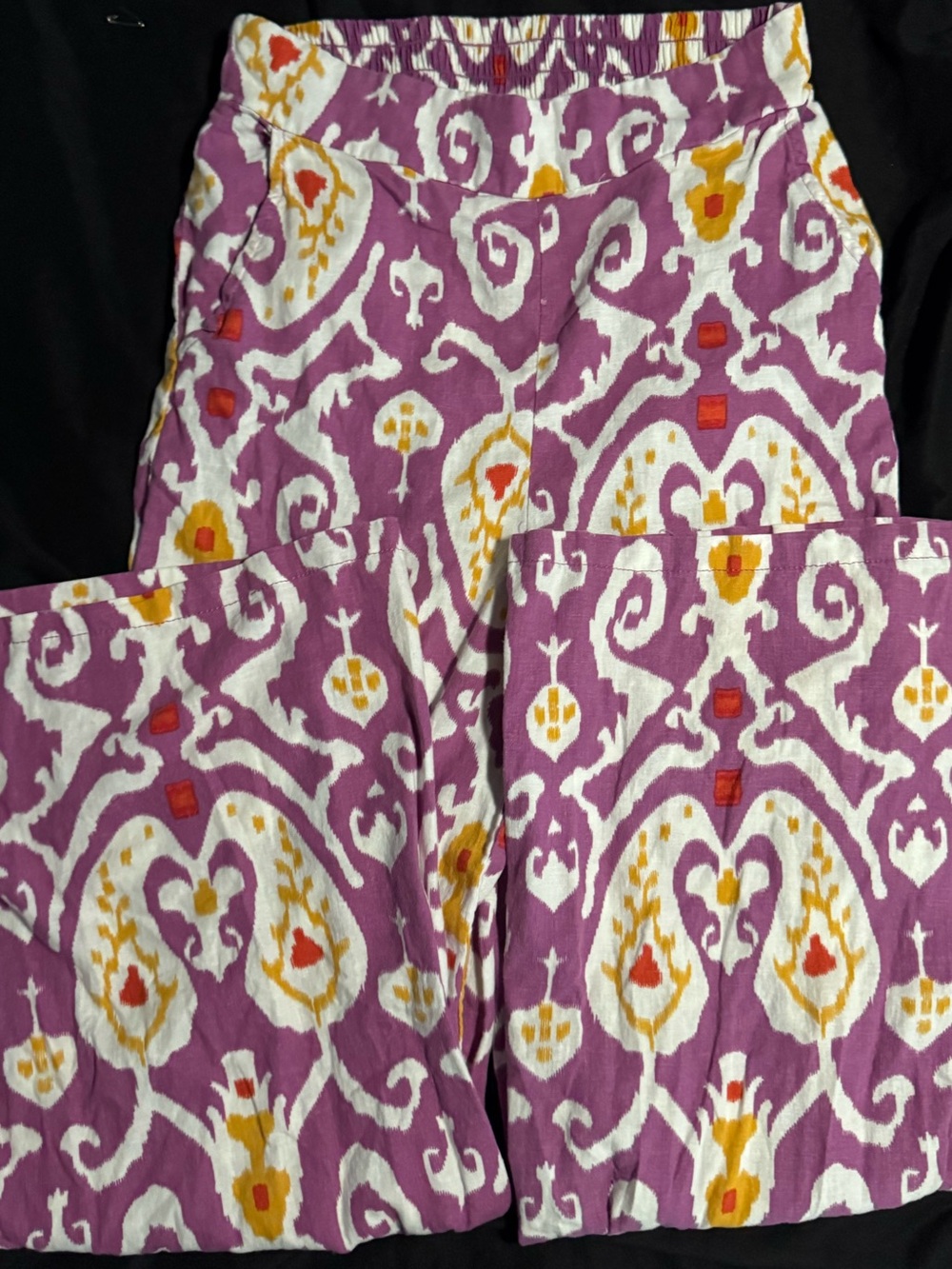 Christian Siriano New York Purple Ikat Print Wide Leg Pants Boho Resort